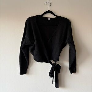 Divided Black Wrap V-Neck Tie-Front Sweater